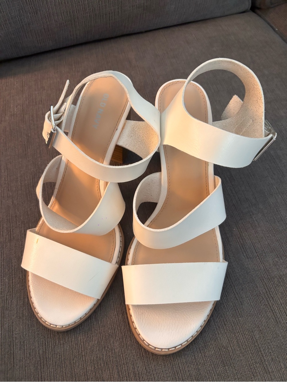 Old Navy White Double-Strap Ankle Buckle Sandals